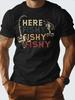 Men's Retro Fishing Graphic T-Shirt - ''Here Fishy Fishy'' Print, 100% Cotton