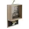 [A2268] - Wooden Wall Bottle Opener 'Ma Petite Brasserie' Beige Black - 26x18x7 Cm