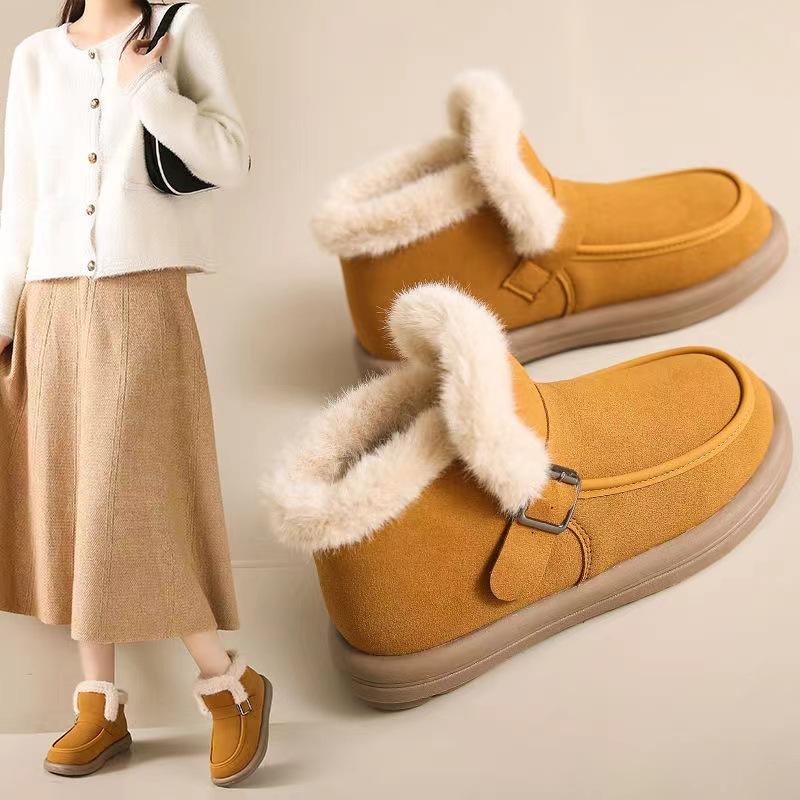 Snow Boots Korean Version Women's Winter New Item with Plush and Thick Cotton Boots Warm Flat Bottomed Soft Soled Women's Cotton Shoes