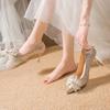 Bridal Shoes Women's Wedding High Heels High Sense French Crystal Wedding Shoes Bow Xiuhe Wedding Dress 2025 Autumn New