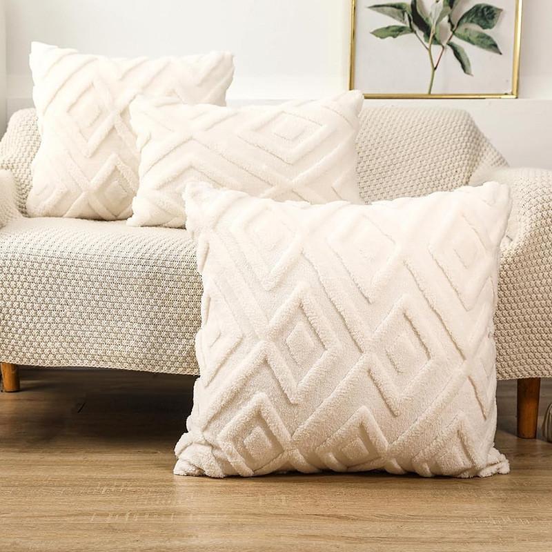 Pillow Geometric Cover Plush Material And Logo Living Room Sofa Home Decor