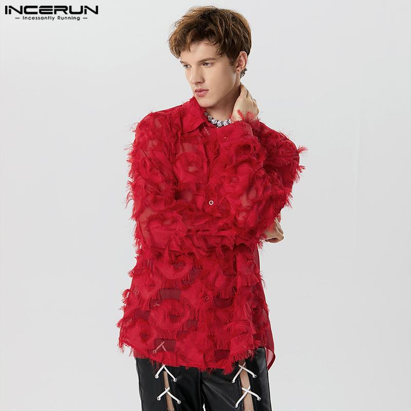 INCERUN Men Long Sleeve Button Up See Through Tassels Shirts Party Tops