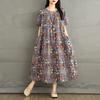 2025 Summer Women Plus Size Long Dress Vintage Basic Oversized Casual Loose Dress O-Neck New