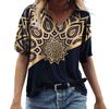 Plus Size Summer Women's T-Shirt Vintage Casual Black Fashion V Neck Pullover Short Sleeve Clothing Printed Loose Daily Tops