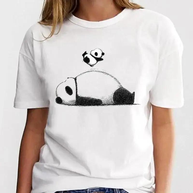 Panda Lovely Print Women T-shirt Cute Cartoon Graphic Print Short Sleeve T Shirt Female Fashion Casual Unisex Clothes Top