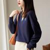 Autumn Fashion Letter Embroidery Color Blocking Sweatshirts Women New Classic Long Sleeve V-neck Casual All-match Lady Top 2022