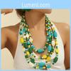 Handmade Wooden Geometric Bead Long Necklace Alloy Pendant For Women Decoration