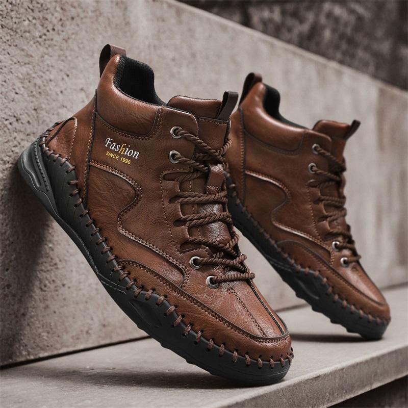 Plus Size Men Shoes Hand-stitching Leather Men Boots Split Leather Casual Leather Shoes Men Ankle Boots