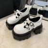 Fashion Block Heel Single Shoes Fall New Round Toe Studded Metal Buckle One Strap Platform Non-Slip Mary Jane Pumps