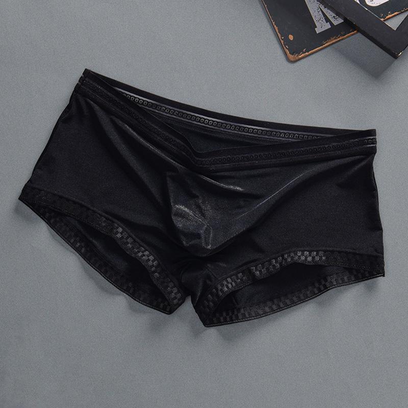 1PC Soft Solid Color Ice Silk Translucent Men's Underwear Male Shorts Breathable