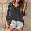 Women Shirt V-Neck Long Sleeve Side Split Hem Pullover Tops Solid