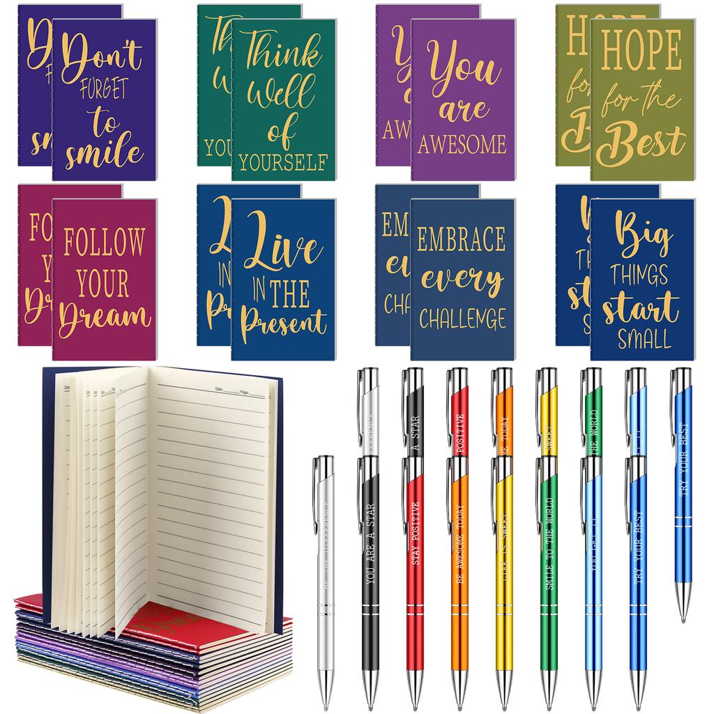 32 Pcs Employee Appreciation Gifts Inspirational Quote Pens Notepads Motivational Ballpoint Pens Small Pocket Notebook Funny Mot