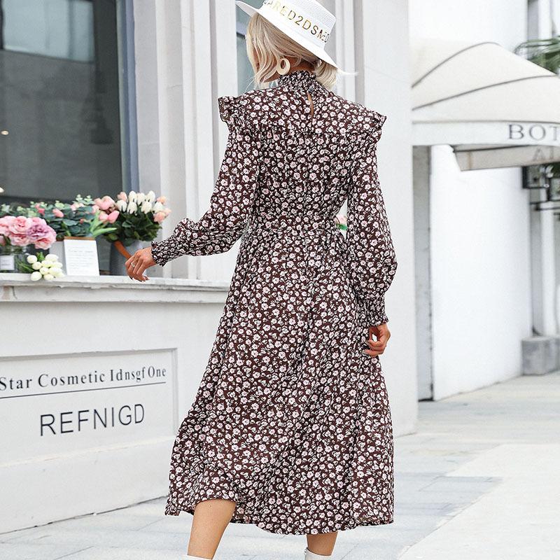 Temperament and Elegance Outer Wear Fashion Women's Spring High Neck Long Sleeve Printed Long Dresses for Women