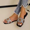 Summer Shoes for Women Rome Bling Rhinestones Women's Square Toe Slippers Outdoor Plus Size Sandals Women's Flat Slides Shoes