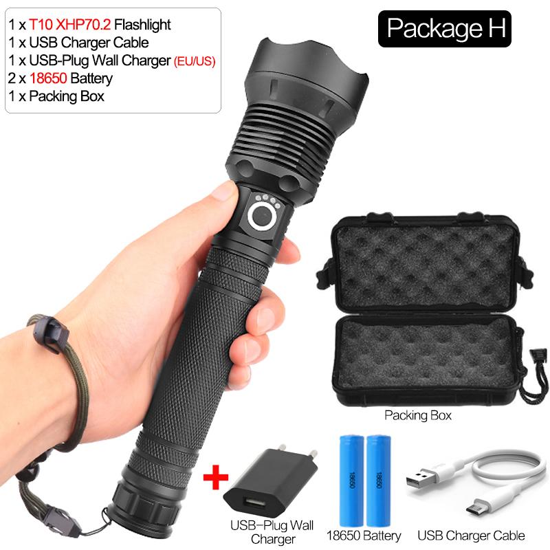 Ultra Bright XHP70.2/XHP50 LED Flashlight 18650/26650 Rechargeable Flashlights Waterproof Torch Tactical Flashlight Super Bright