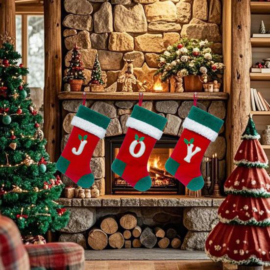 18 Inches Monogram Christmas Stockings with Letters Embroidered Initials Xmas Hanging Stockings for Fireplace