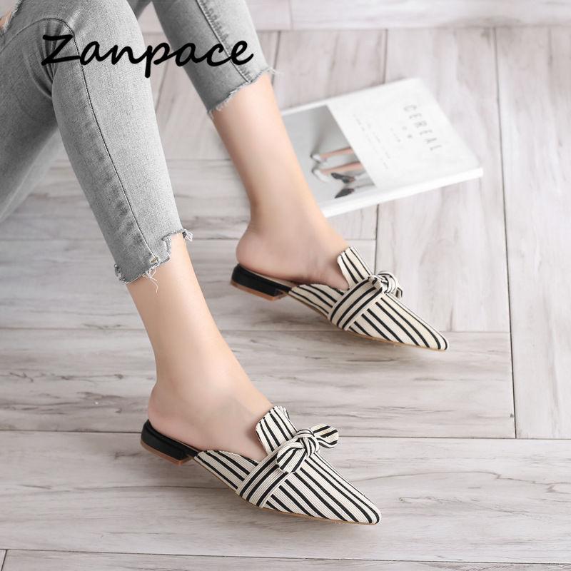 New Flat Women's Slippers 2024 Summer Sandals Fashion Striped Slides Butterfly Indoor Women Flip Flops Plus Size 40 Shoes Women