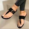 Women's Shoes Summer New Flat Bottom Toe Metal Buckle Women Wear Sandals Slippers Women