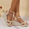 2024  Style Round Toe Straight Wedge Thick-soled Sandals Casual Simple Versatile Fashion Roman Shoes for Women