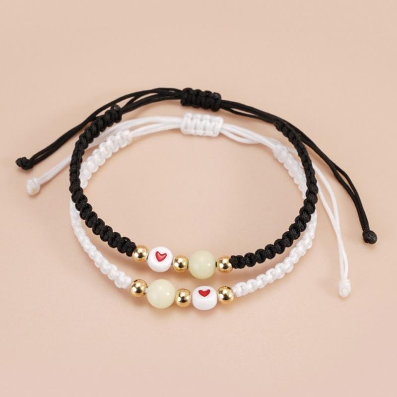 2Pcs Couple Bracelet Matching Bracelets Love Lucky Bead Luminous Bangles for Friendship Lucky Wish Jewelry Gift Card Bracelet