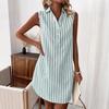 Sleeveless V-neck Button Striped Shirt Dress for Fashionable, Loose and Casual Women