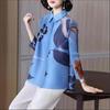 Flip Collar Printed Shirt for Women's New Slimming and Stylish, Reducing Age Mother's Clothing Pleated Top