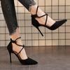 Fashion Cross Strap Roman Sandals Suede High Heels Single Line Buckle Fine High Heel Pointed Toe Sandals