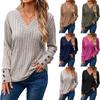 Autumn/Winter Tops Women's Long Sleeve V-neck Shirt Solid Color Button T-shirt Fashion Casual T-Shirts