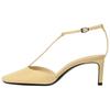 Elegant Fashion Leather Strap Square Toe Open Back Stiletto Heels 7.3Cm Women Heels Vanilla-Yellow 11200510-38