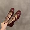 Thick Heel Red Mary Jane Small Leather Shoes Women'S Shoes French Evening Black Single Shoes