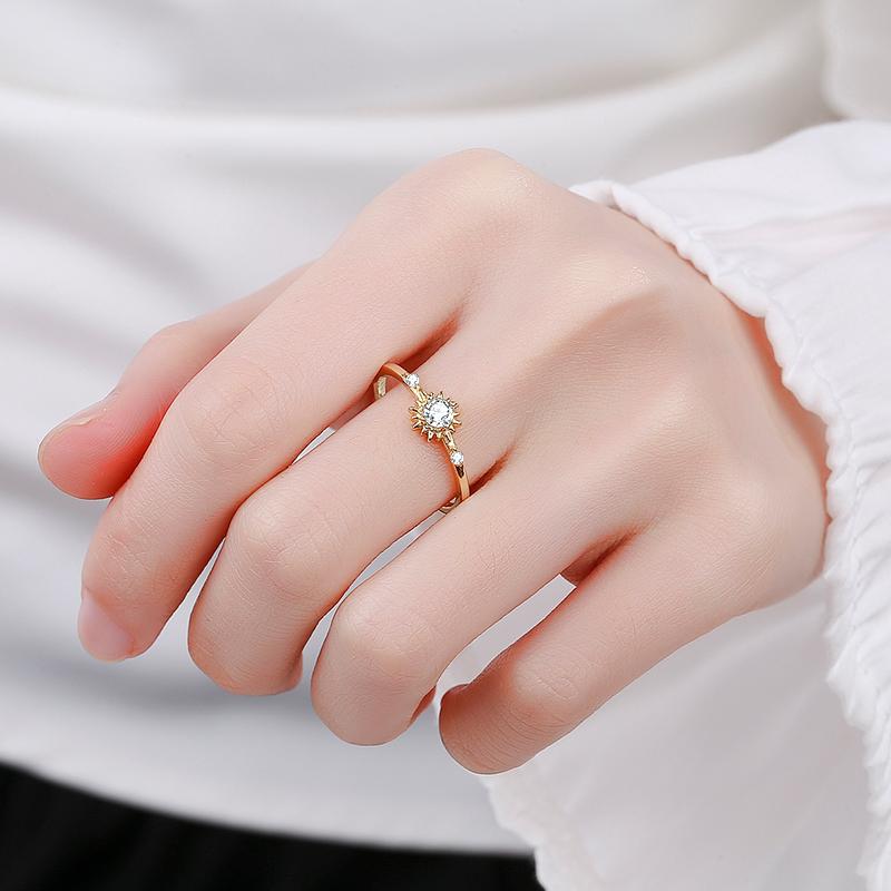 Simple Round Flower Ring For Women Small Diamond Zircon Crystal Real S925 Silver 14K Gold Valentine's Day Gift Jewelry