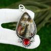 925 Sterling Silver Pear Ocean Jasper Stone Mozambique Garnet Bezel Wife Pendant