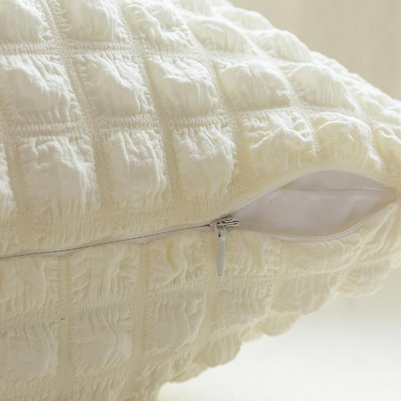 Cream Style Pillow Home Sofa Cushion Ins Simple Solid Color Elastic Puff Plaid Pillow Cover Bedside Cushion
