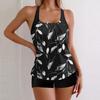 2024 Women's Slimming Split Swimsuit: European & American Style, Sleeveless, Printed, Flat-Leg Shorts, Tankini.