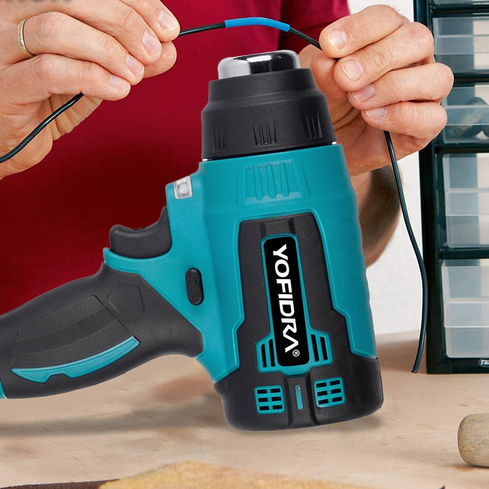 Yofidra 18V Electric Heat Gun Hot Air Gun Cordless Rechargeable Handheld Shrink Wrapping Power Tool with 3 Nozzles For Makita 18V Battery