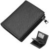 Bifold Wallet Compact Genuine Leather Folding Wallet Large Capacity Multifunctional Card Case Coin Purse Zipper Case Included Black Men's