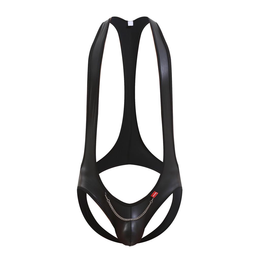 Men's Sexy Imitation Leather Lacquer Straps Conjoined Chain Sexy Underpant