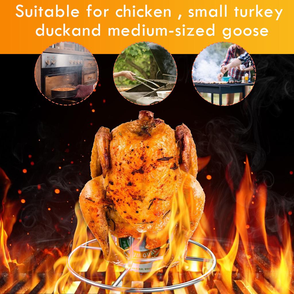 Подставка для жарки курицы из пивной банки, стойка для жарки из нержавеющей стали, вертикальная подставка для жарки индейки для коптильни-гриля