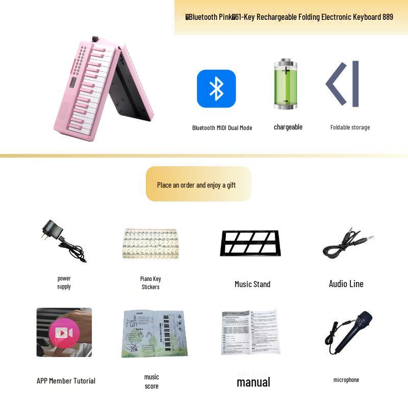 61-Key Rechargeable Folding Piano for Beginners & Kids