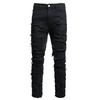 2024 European And American New Men'S Jeans Street Fashion Stretch Patch Straight Leg Pants Classic Black