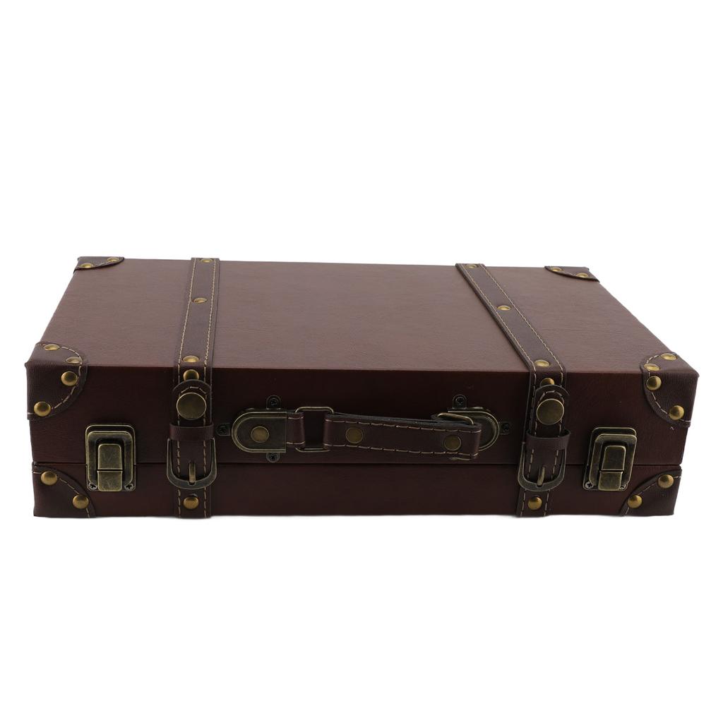 Vintage Suitcase 34x20.5x8cm Wooden Leather Decorative Luggage Trunk for Decoration Storage Photogra