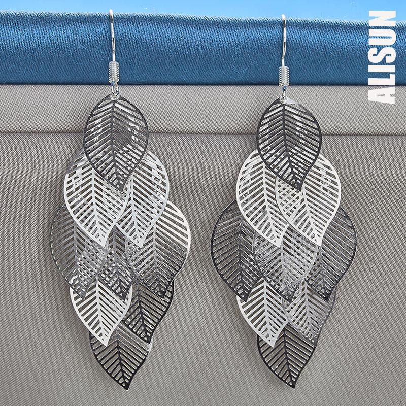 925 Sterling Silver Women's Layered Hollow Tassel Long Hanging Piercing Earrings Fashionable Wedding Jewelry