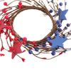 Patriotic Candle Ring Wreath Red White Blue Star Mixed Artificial Berry Candle Wreath Mini Pillar Candle Holder for 4th of July Tabletop Decor