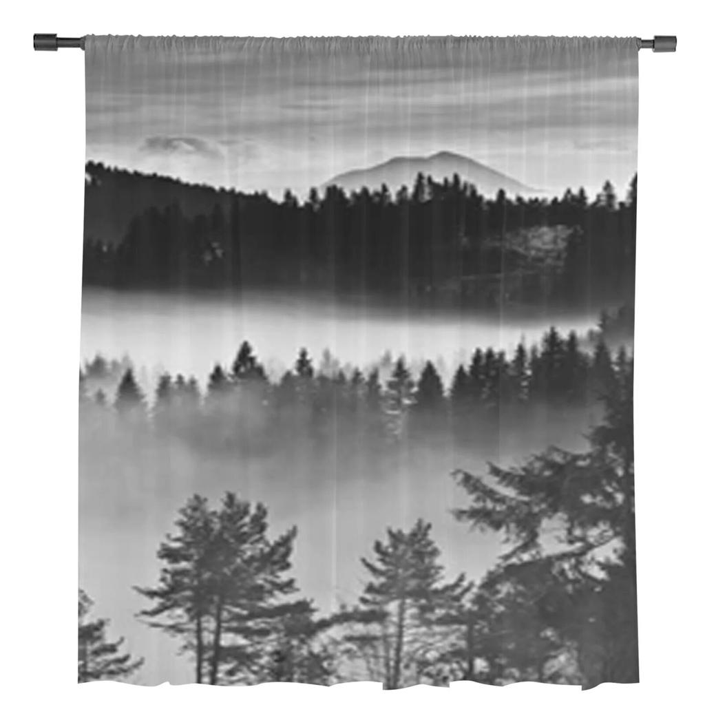 Black And White Fog In Mountains Sheer Curtains Bedroom Voile Curtain Living Room Window Sheer Curtains Kitchen Tulle Drapes