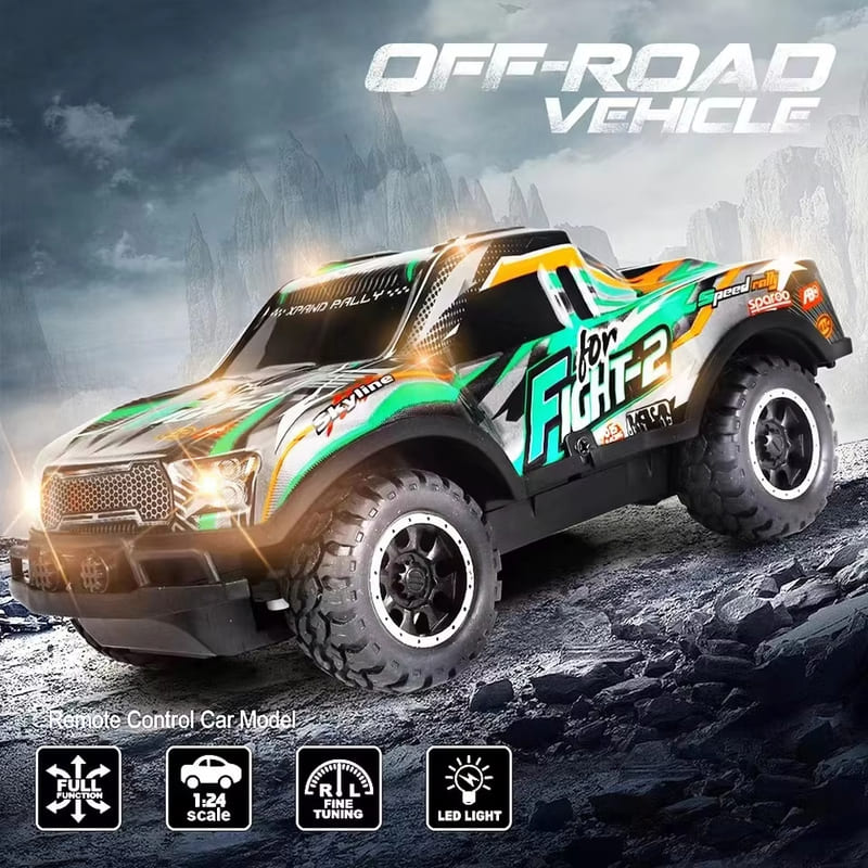 New 1:24 Full Scale LED Light Off-Road Jeep Remote Control Car 10km/h Battery Controlled Children's Toy Car Boy Gift Anti-Fall Anti-Collision