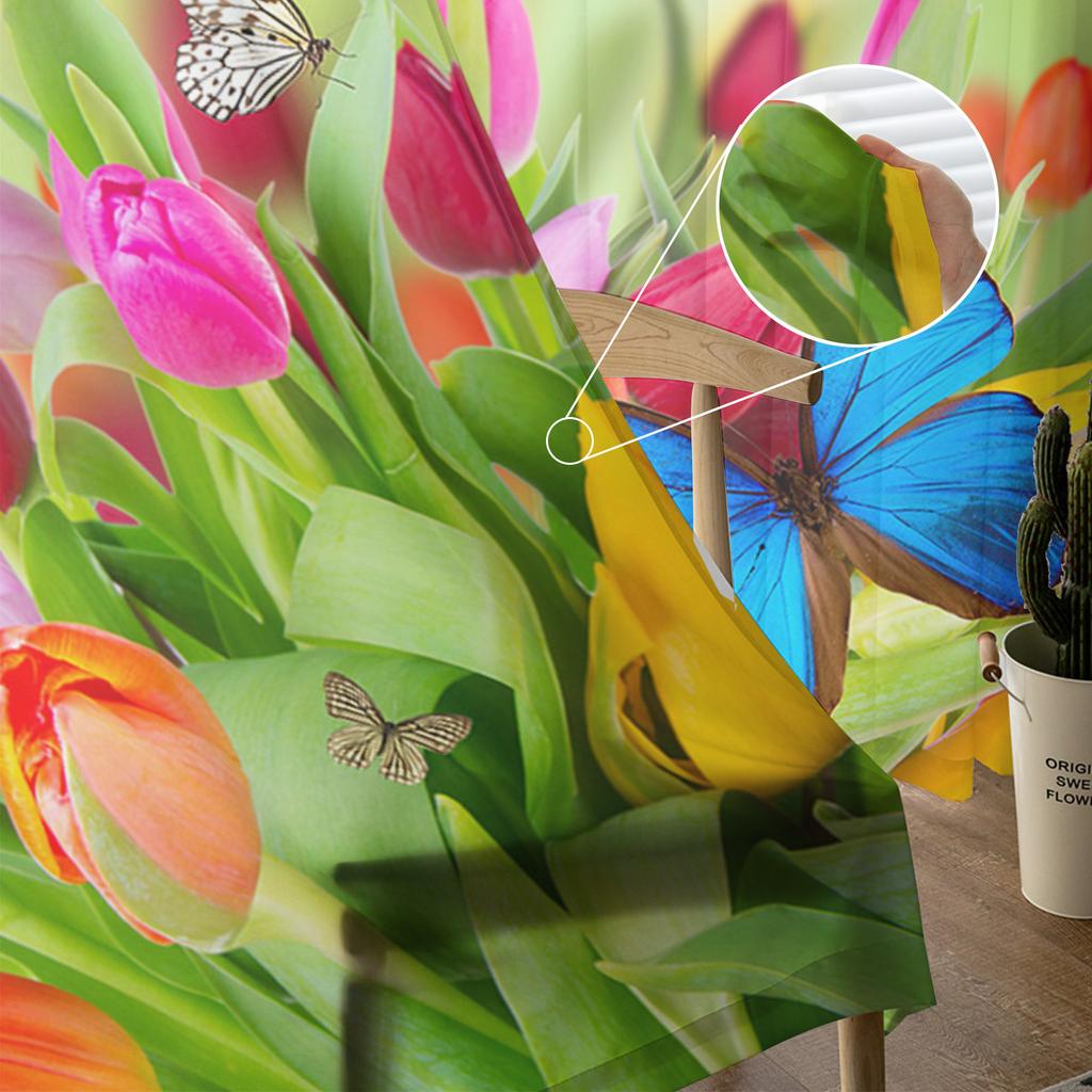 Butterfly Tulip Leaf Flower Sheer Curtains for Living Room Decoration Window Curtains for Kitchen Tulle Voile Organza Curtains