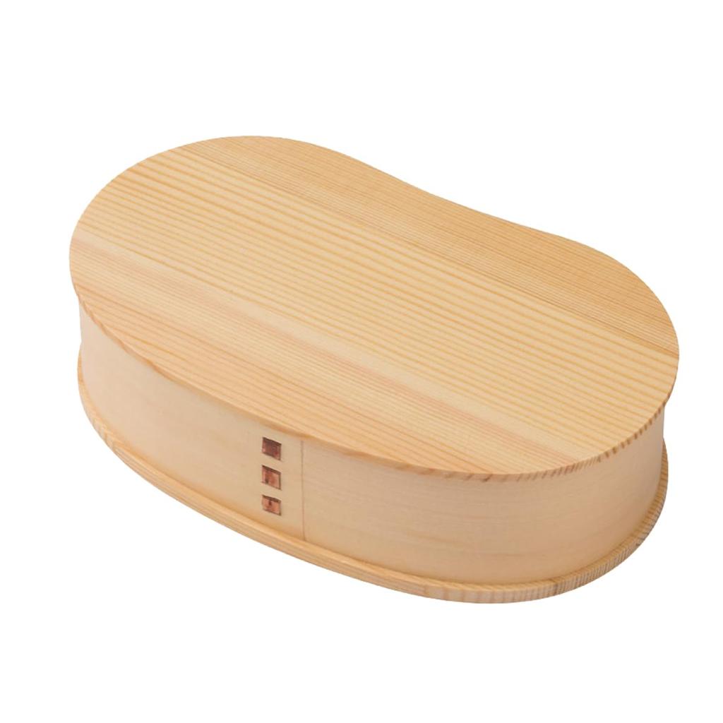 Magewappa Bento 17cm X 9cm X 450ml J-kitchens Box, Wooden, Bean-Shaped, Single-Tier, Medium, Natural, 5.3cm,