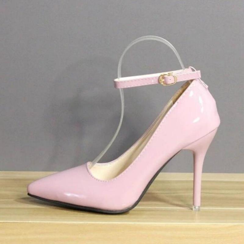 7cm 10cm Heels Buckle Women Pointed Toe Pumps Patent Leather Shoes Stiletto Heels Office Pump Super Big Size 35-42