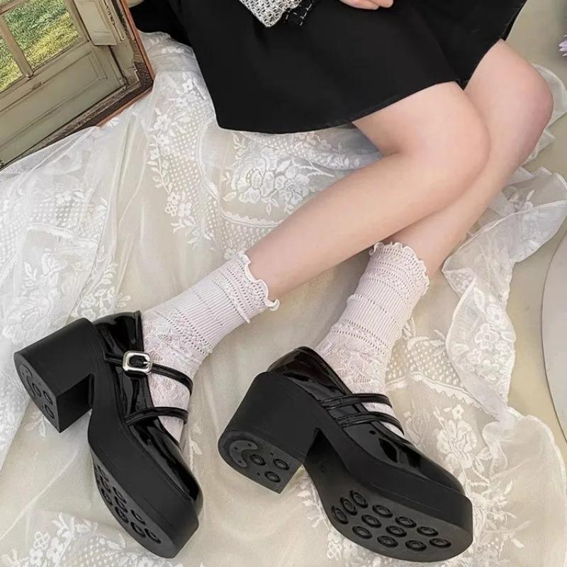 2024 Brand Shoes for Women Mary Janes Women's High Heels Fashion Buckle Strap Dress Pumps Women New Round Toe Solid Heels Women