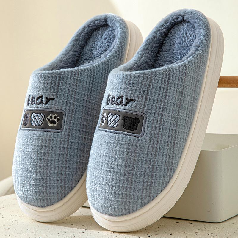 Cotton Slippers Women's Simple Winter Indoor Home Warm Non-Slip Fleece-lined Couple Warm Fur Slipper